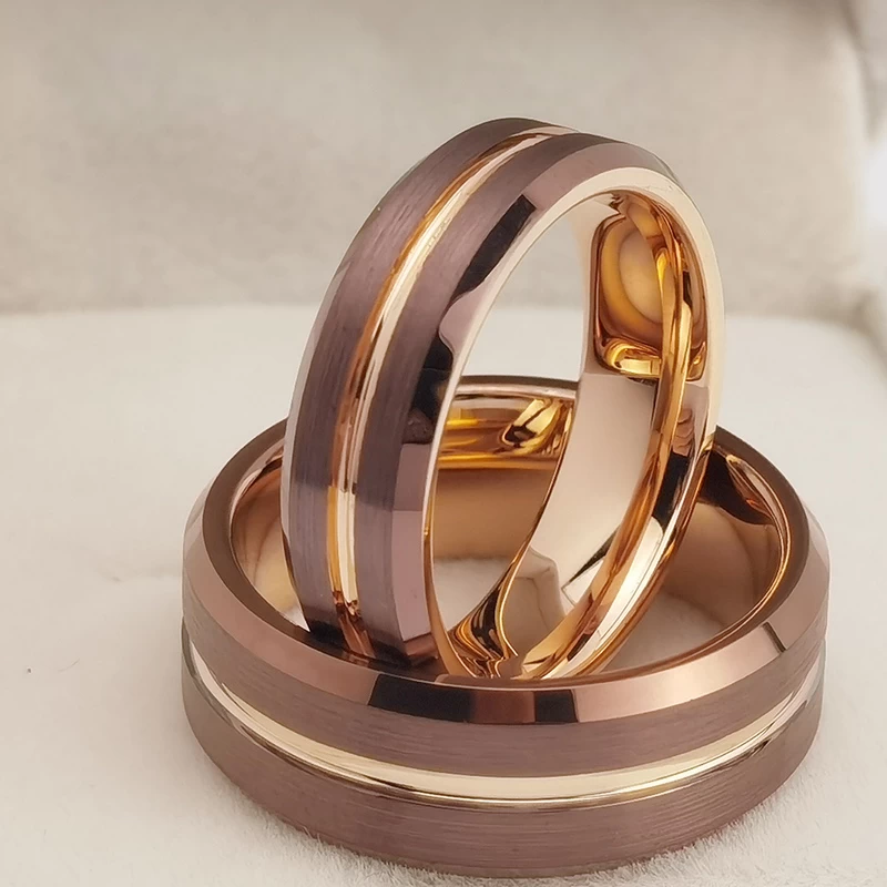 Tungsten Ring in Stock Popular 8mm High polished and Brushed Flat and Beveled Edges Coffee and Rose Gold Tungsten Carbide Ring China Manufacturer