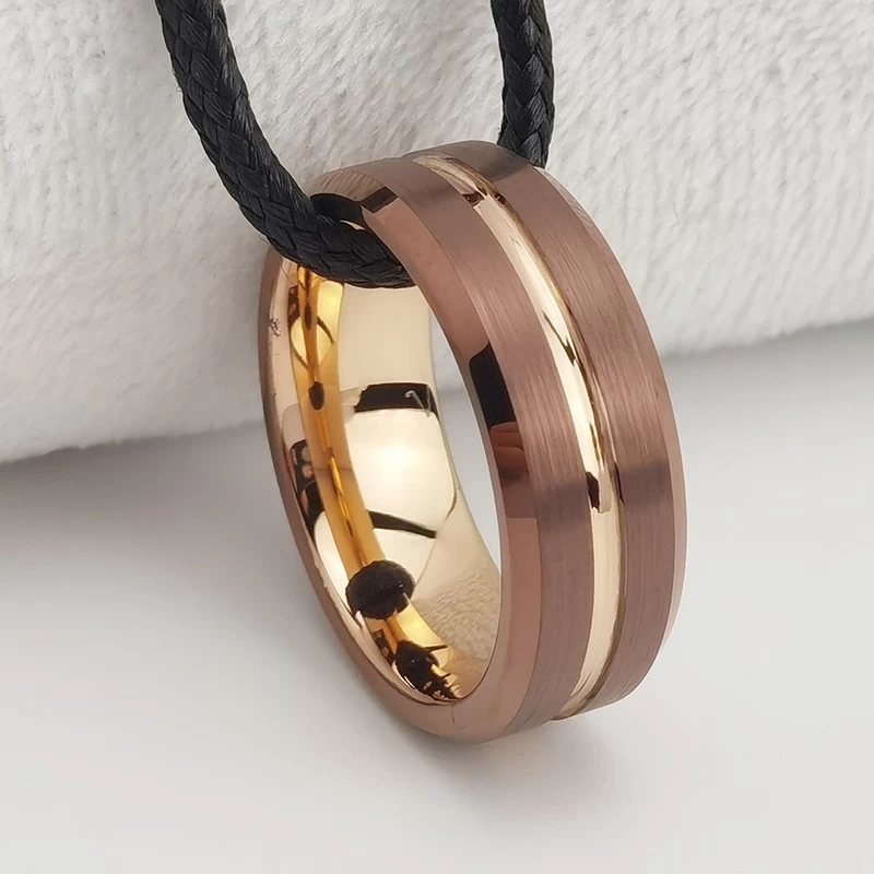 Tungsten Ring in Stock Popular 8mm High polished and Brushed Flat and Beveled Edges Coffee and Rose Gold Tungsten Carbide Ring China Manufacturer