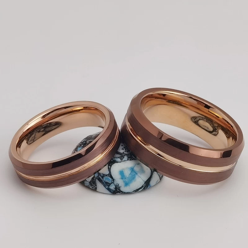 Tungsten Ring in Stock Popular 8mm High polished and Brushed Flat and Beveled Edges Coffee and Rose Gold Tungsten Carbide Ring China Manufacturer