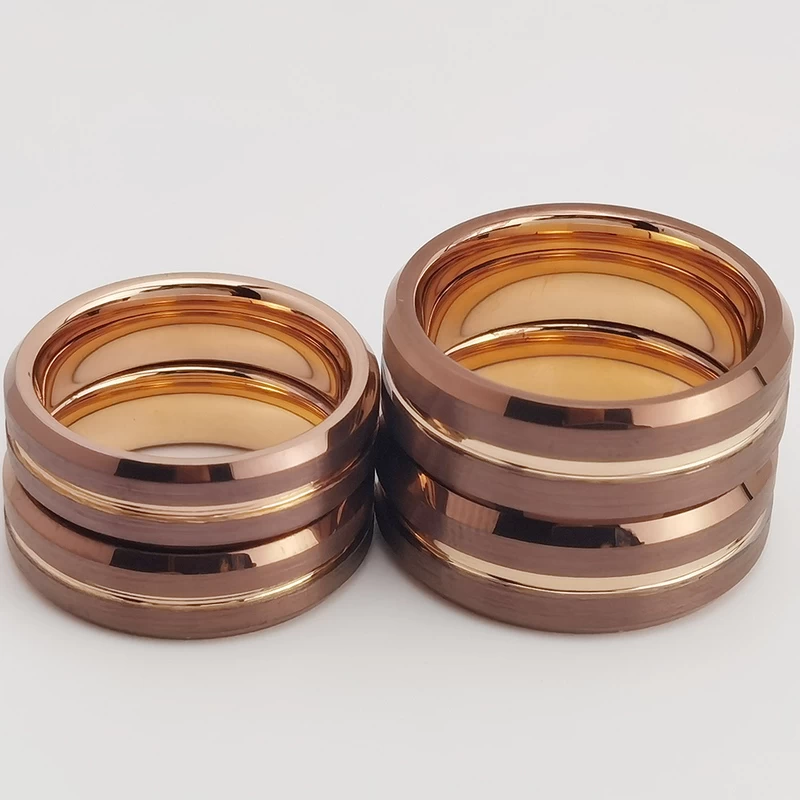 Tungsten Ring in Stock Popular 8mm High polished and Brushed Flat and Beveled Edges Coffee and Rose Gold Tungsten Carbide Ring China Manufacturer