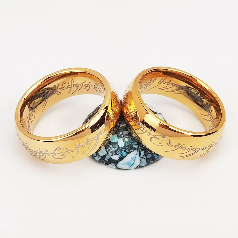 Wolfram-Ring auf Lager Beliebte 8 mm Hochglanzpoliertes und gelasertes Gold Lord of Ring Wolfram-Herr of Ring China Hersteller