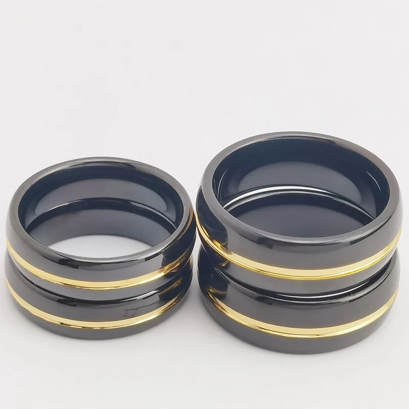 Wolframring auf Lager Beliebter 6 mm und 8 mm hochglanzpolierter gewölbter schwarzer Wolframkarbidring mit Gold Line China Hersteller