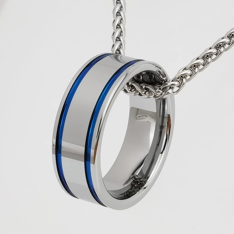 Chine Anneau de tungstène en stock Anneau populaire en carbure de tungstène plat poli de 8 mm avec deux lignes bleues Fabricants
