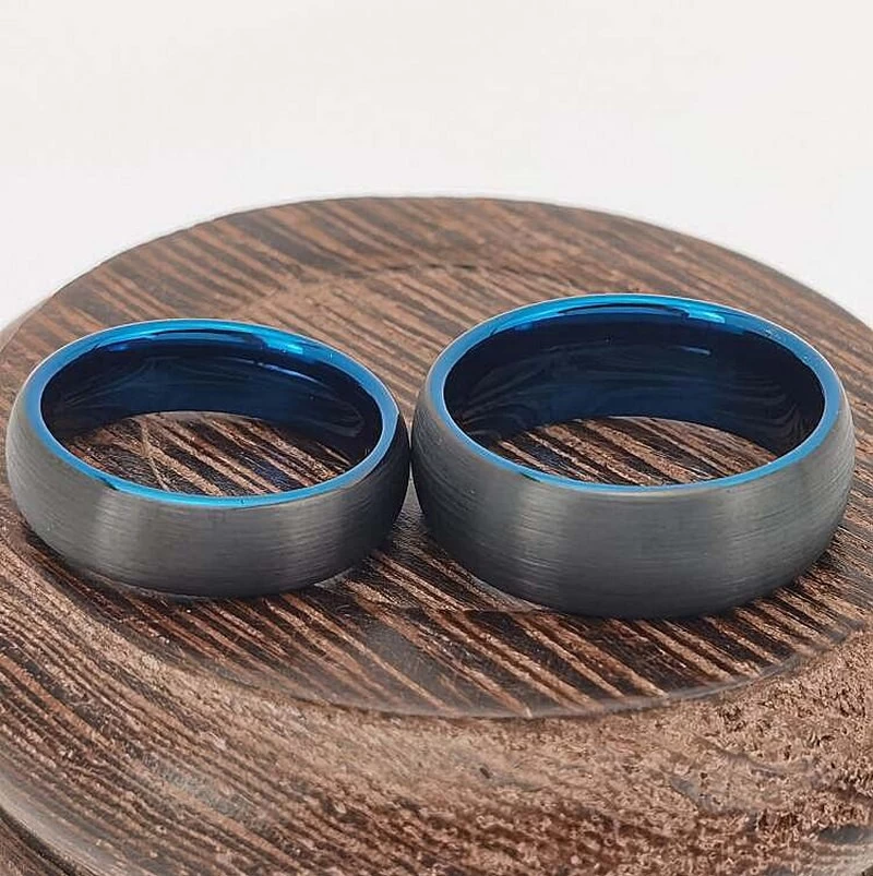 Tungsten Ring in Stock Popular 8mm Domed Brushed Black and Blue Tungsten Carbide Ring Two Toned Men's Wedding Bands China Manufacturer