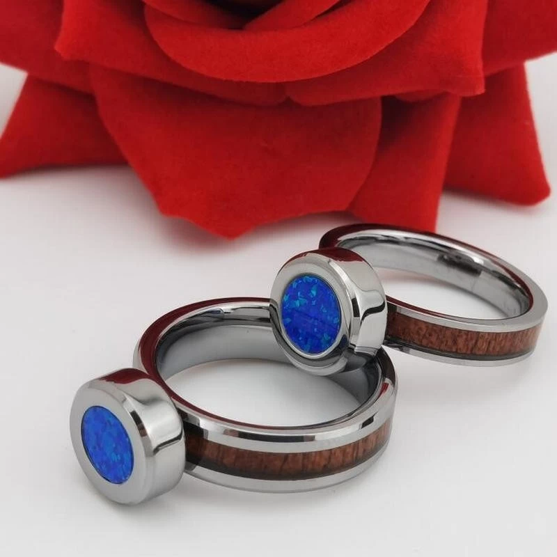 Cina Fedi nuziali da uomo di design più recenti 6 mm con bordi piatti e smussati Anello in carburo di tungsteno con intarsio in legno e opale Anelli a mano a decompressione magnetica Produttori