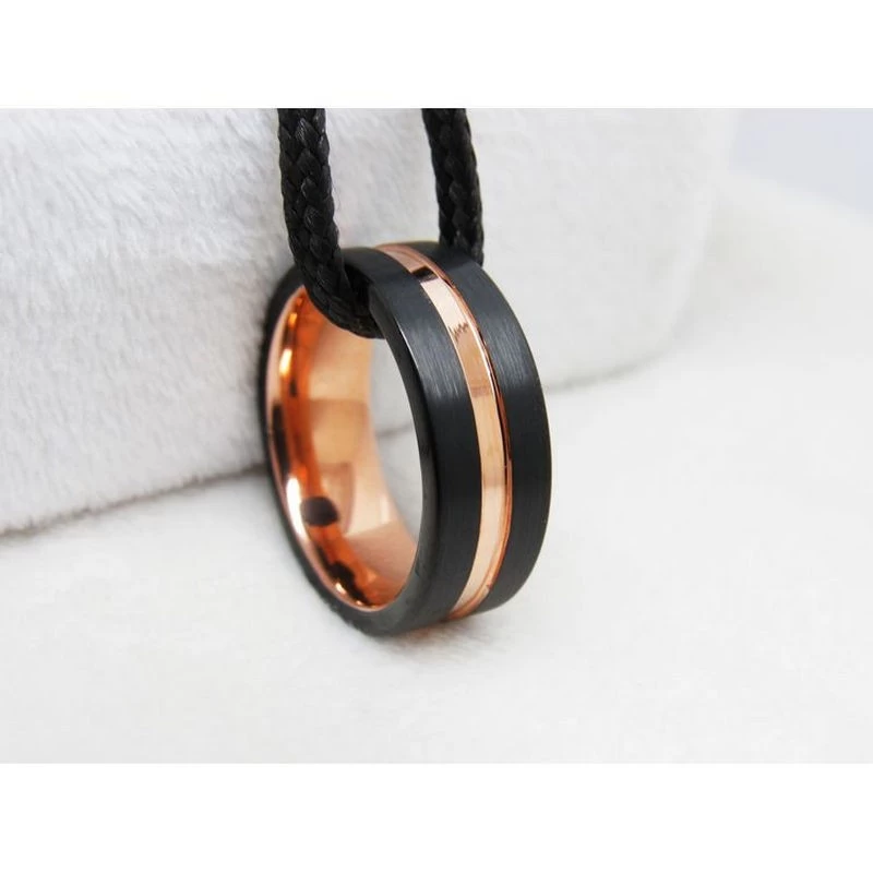 Tungsten Ring in Stock High Quality and Affordable Two Toned Tungsten Wedding Bands Brushed Black Tungsten Carbide Ring with Rose Gold Channel China Manufacturer
