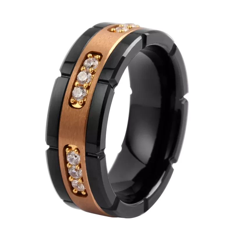 Unique And Affordable Tungsten Carbide Ring with CZ Stones 8mm Tungsten Wedding Bands Stainless Steel Gear Center TInlay with CZ Stones China Supplier