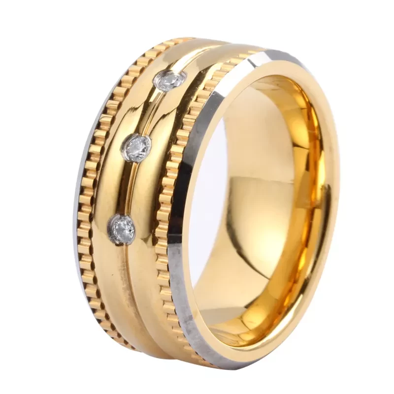 Unique And Affordable Tungsten Carbide Ring with CZ Stones 8mm Tungsten Wedding Bands Stainless Steel Gear Center TInlay with CZ Stones China Supplier