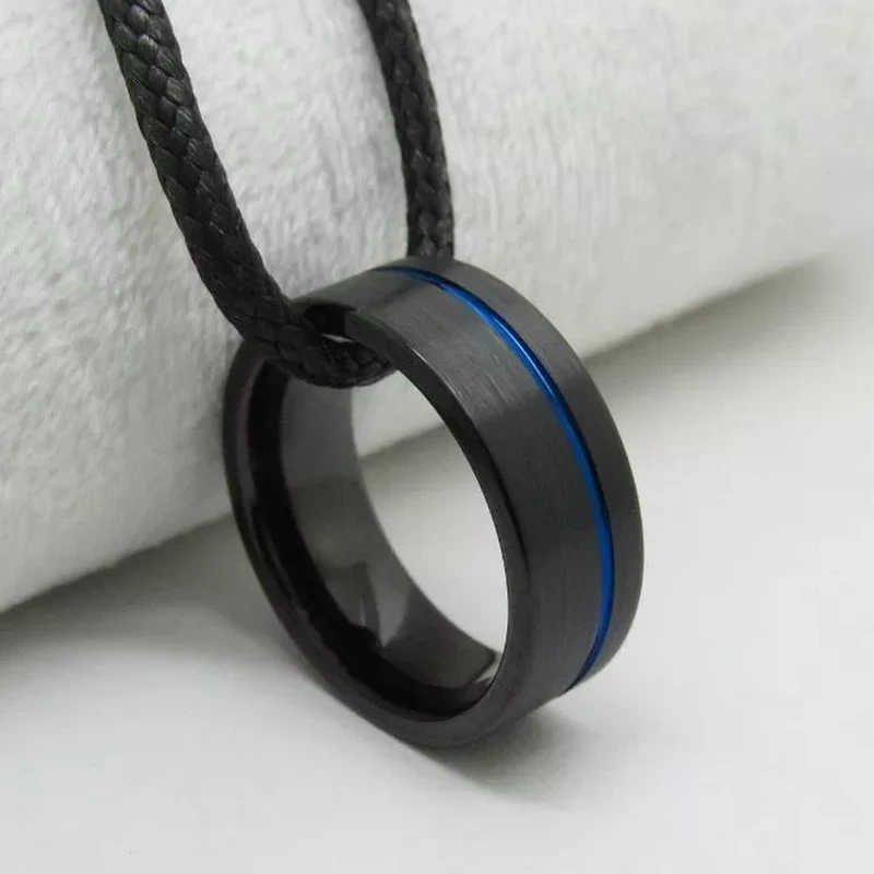 Tungsten Ring in Stock High Quality and Affordable Flat Men's Black Tungsten Carbide Ring with Blue Line on the Side China Manufacturer