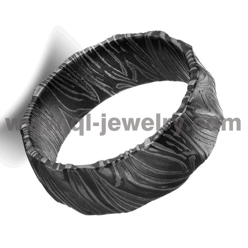 Erschwingliche und einzigartige Herren-Eheringe Damaskus Steel Wedding Bands Domed Black Damaskus Steel Ring China Hersteller