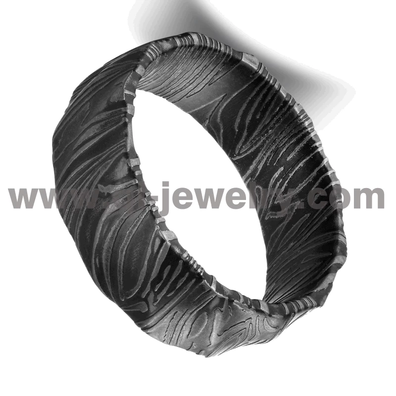 Erschwingliche und einzigartige Herren-Eheringe Damaskus Steel Wedding Bands Domed Black Damaskus Steel Ring China Hersteller