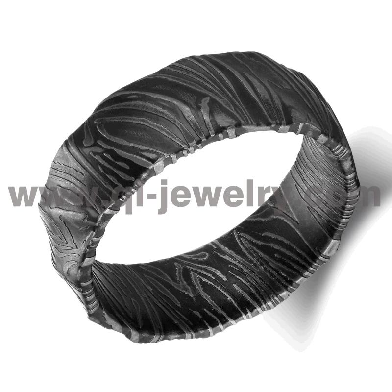 Erschwingliche und einzigartige Herren-Eheringe Damaskus Steel Wedding Bands Domed Black Damaskus Steel Ring China Hersteller