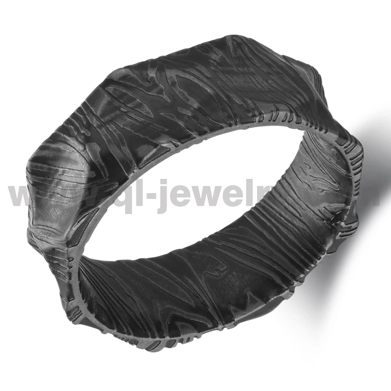 Affordable and Unique Mens Wedding Bands Black Damascus Steel Wedding Bands Domed and Concave Black Damascus Ring China Manufacturer