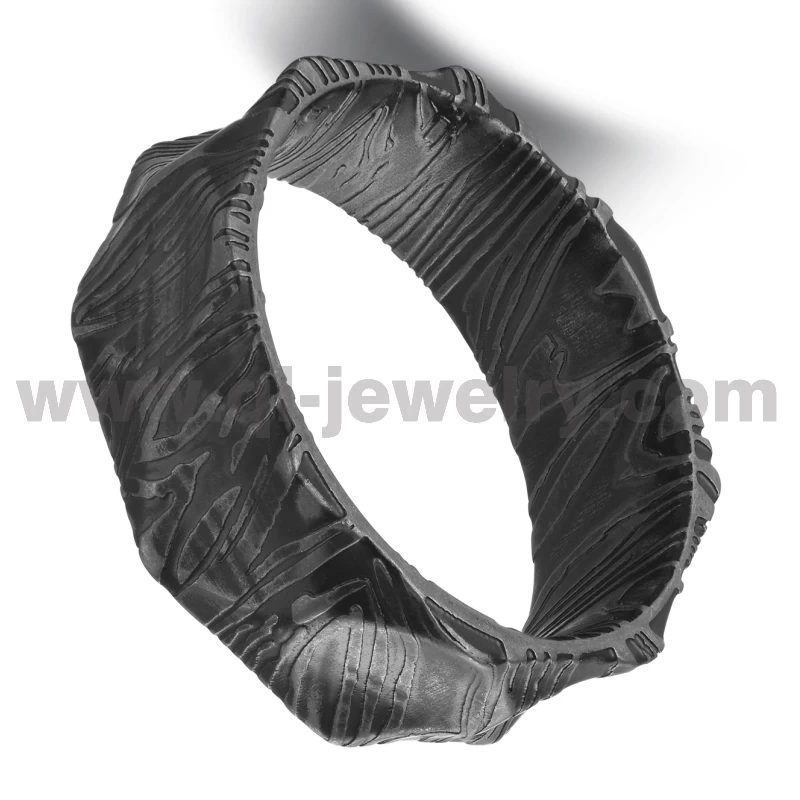 Affordable and Unique Mens Wedding Bands Black Damascus Steel Wedding Bands Domed and Concave Black Damascus Ring China Manufacturer