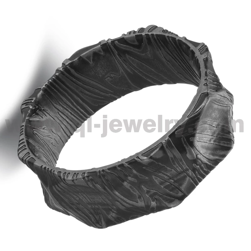 Affordable and Unique Mens Wedding Bands Black Damascus Steel Wedding Bands Domed and Concave Black Damascus Ring China Manufacturer