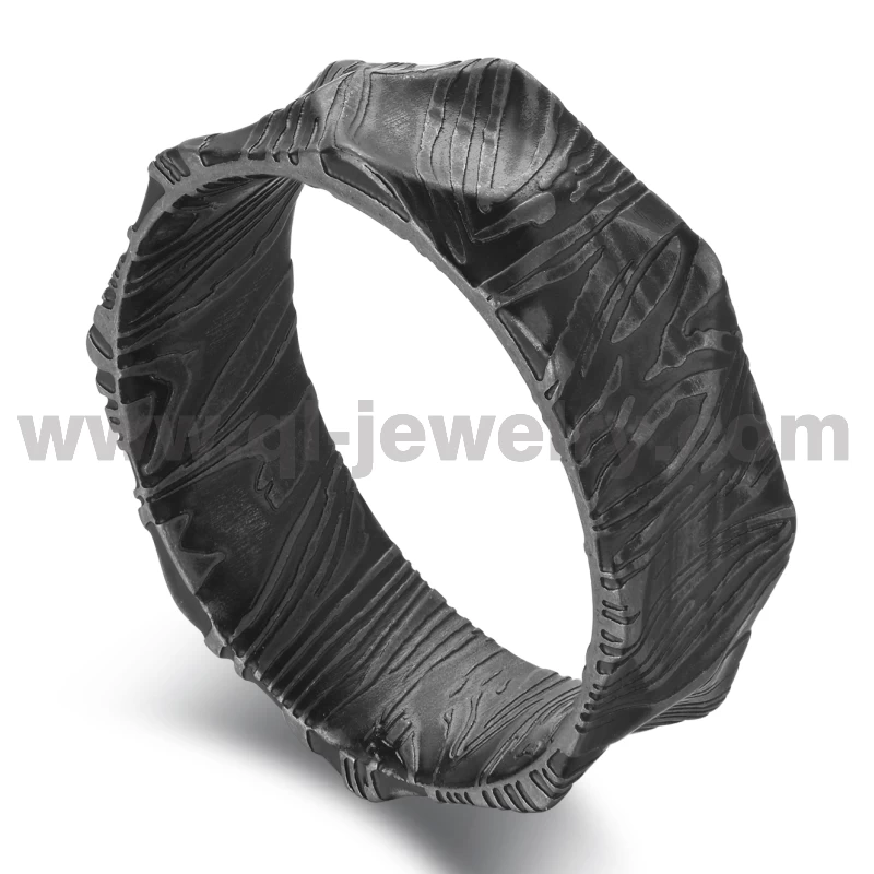 Affordable and Unique Mens Wedding Bands Black Damascus Steel Wedding Bands Domed and Concave Black Damascus Ring China Manufacturer