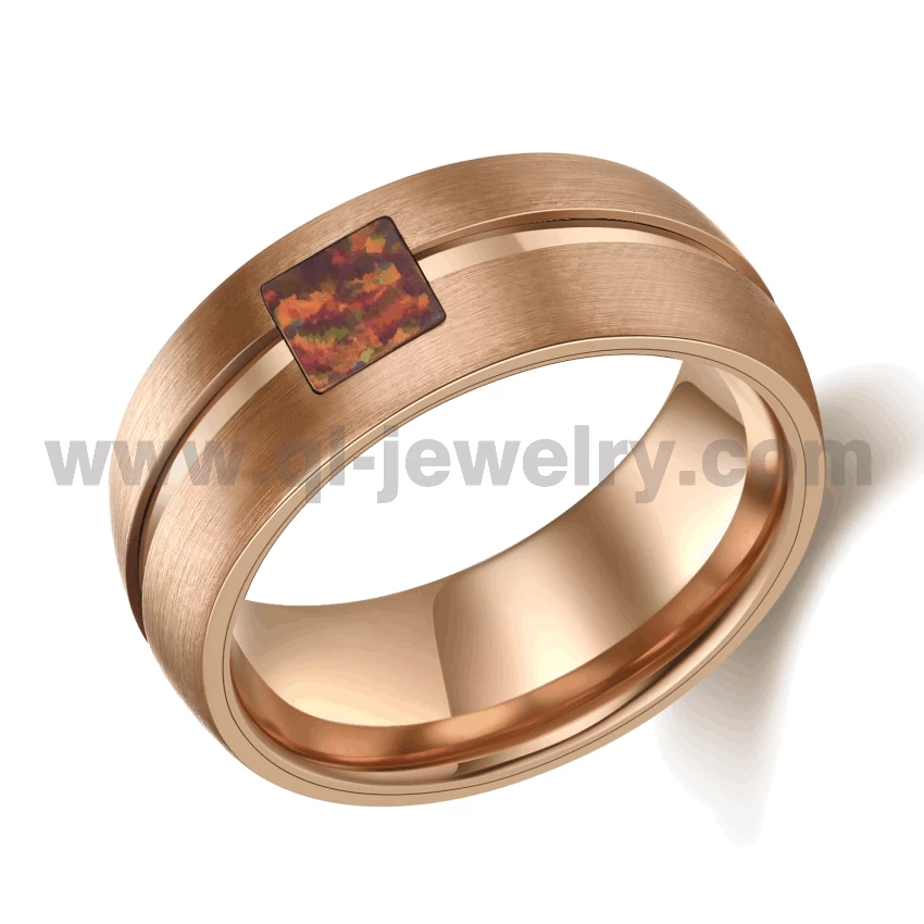 Fedi nuziali da uomo di design più recente Anello in tungsteno a cupola in oro rosa con canale e intarsio in opale rosso Fornitore della Cina
