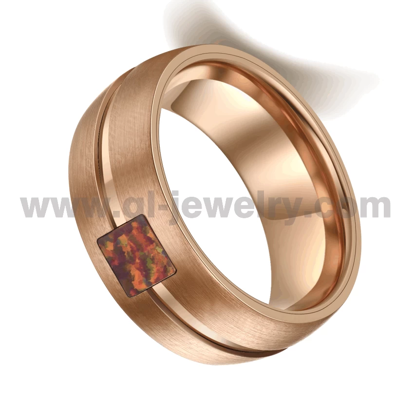 Fedi nuziali da uomo di design più recente Anello in tungsteno a cupola in oro rosa con canale e intarsio in opale rosso Fornitore della Cina