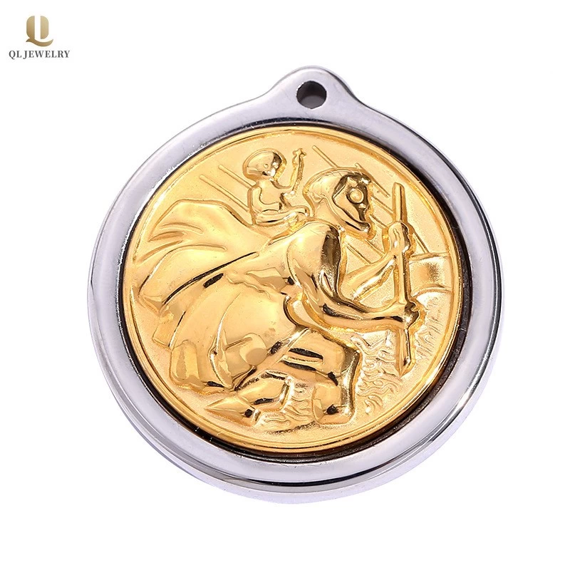 Newest Design Men's Tungsten Carbide Circle Pendant with Gold Titanium Embossed Patterns China Supplier