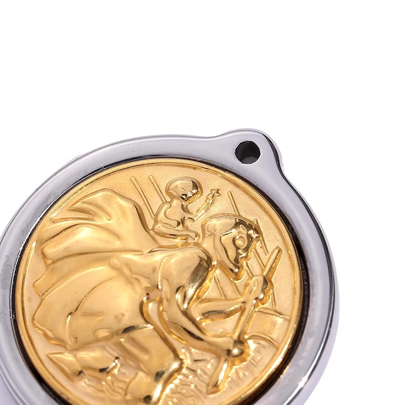 Newest Design Men's Tungsten Carbide Circle Pendant with Gold Titanium Embossed Patterns China Supplier
