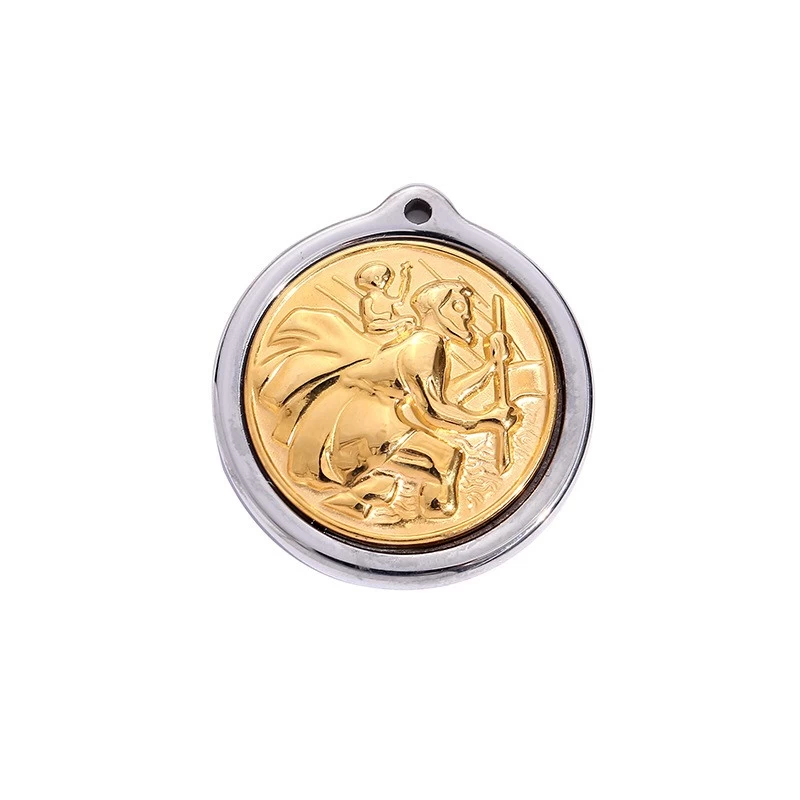 Newest Design Men's Tungsten Carbide Circle Pendant with Gold Titanium Embossed Patterns China Supplier
