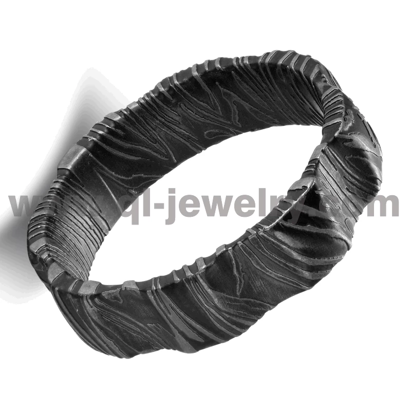 Affordable and Unique Mens Wedding Bands Black Damascus Steel Wedding Bands 6mm Domed Concave Black Damascus Ring China Manufacturer
