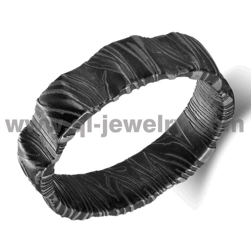 Affordable and Unique Mens Wedding Bands Black Damascus Steel Wedding Bands 6mm Domed Concave Black Damascus Ring China Manufacturer