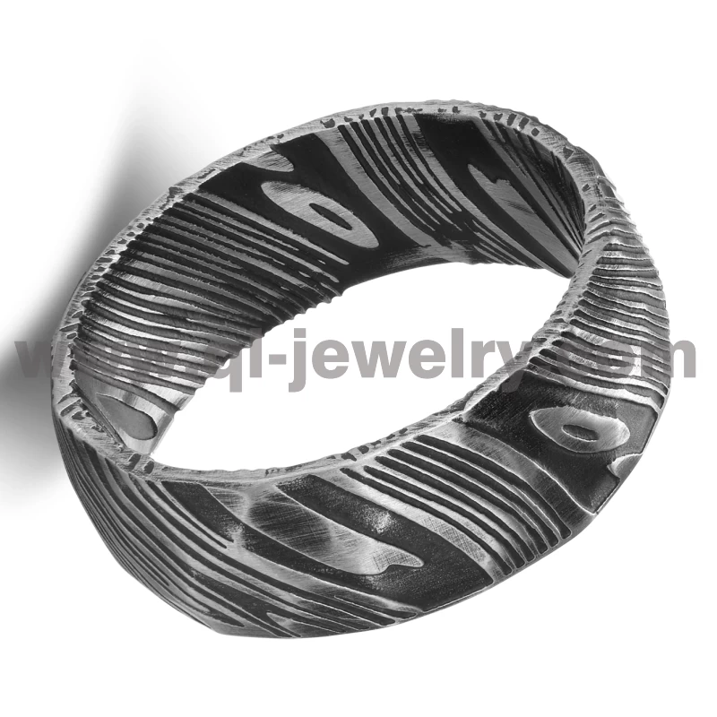 Fedi nuziali da uomo economiche e uniche a basso MOQ Fedi nuziali in acciaio damasco nero da 8 mm Anello damasco nero a cupola fabbrica cinese