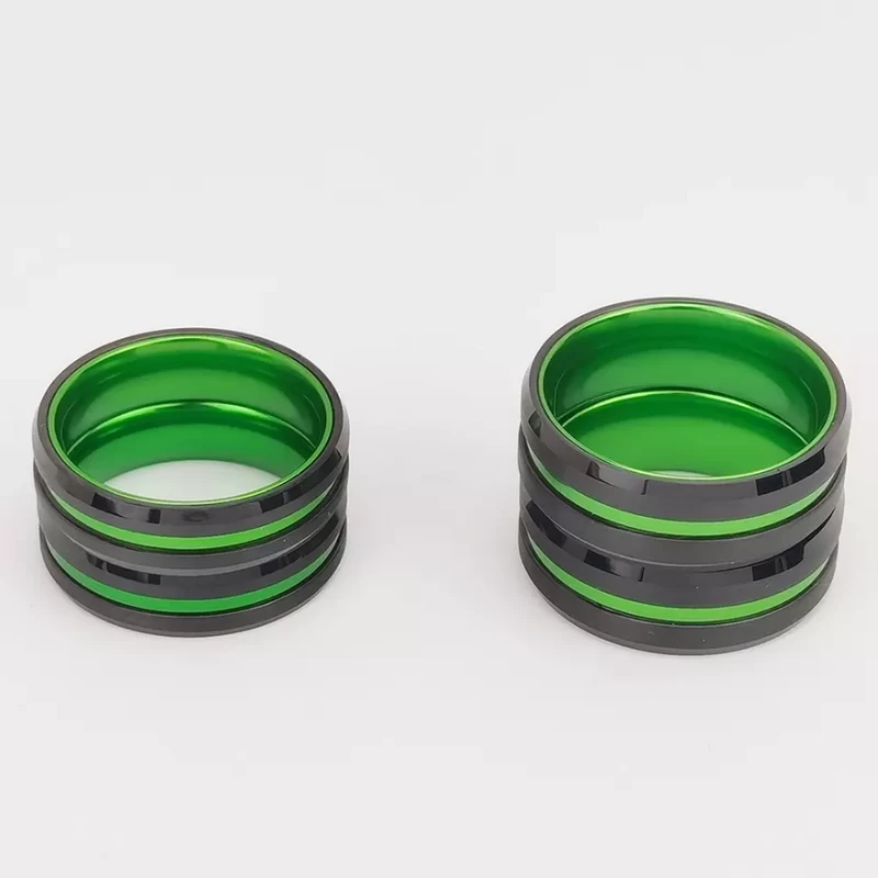 Wolframring auf Lager Beliebte 6 mm hochglanzpolierte und gebürstete flache und abgeschrägte Kanten aus schwarzem Wolframkarbid und grünem Aluminiumring China Hersteller
