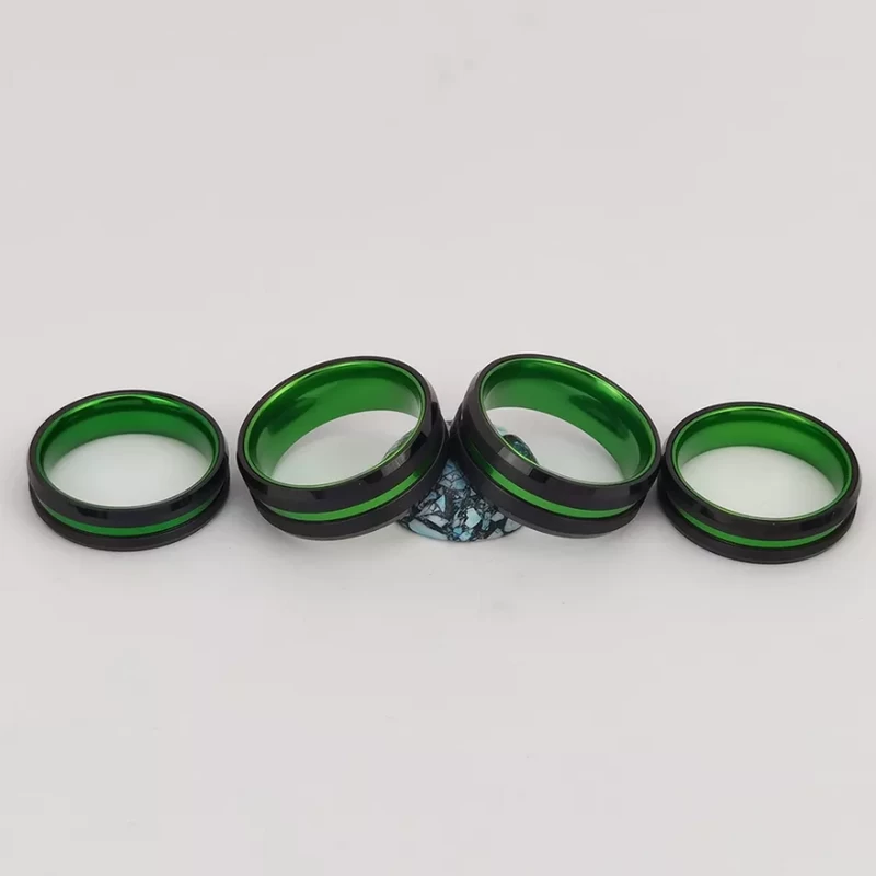 Wolframring auf Lager Beliebte 6 mm hochglanzpolierte und gebürstete flache und abgeschrägte Kanten aus schwarzem Wolframkarbid und grünem Aluminiumring China Hersteller