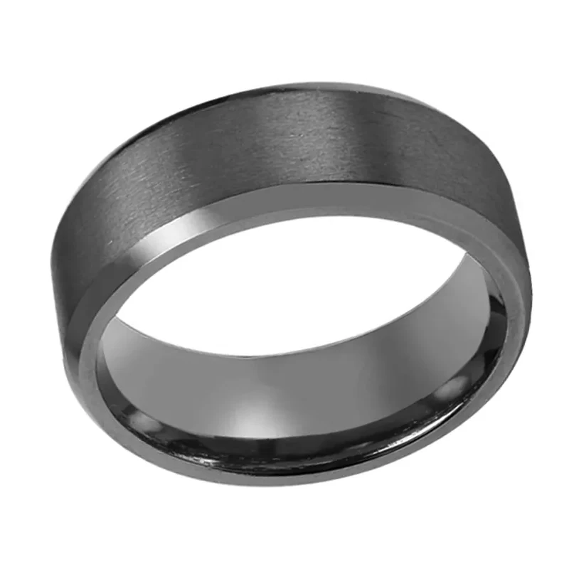 Men Rings Jewelry 8mm Polished and Brushed Beveled Edges Tantalum Mens Wedding Band China Manufacturer
