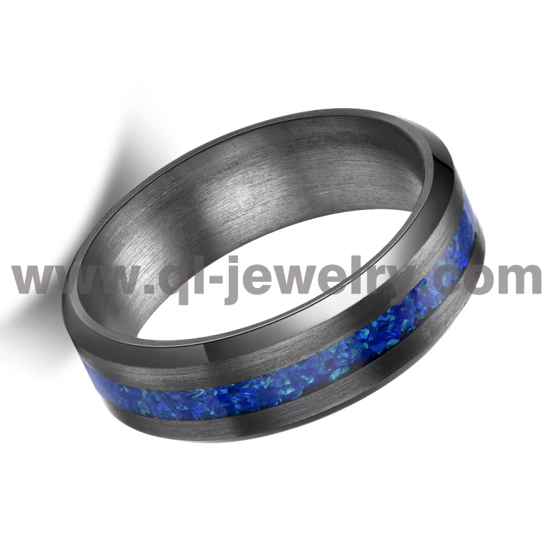 Seltener Metall-Ehering für Männer Frauen 6 mm abgeschrägte Kanten Ring aus reinem Tantal mit blauer Opaleinlage China-Hersteller