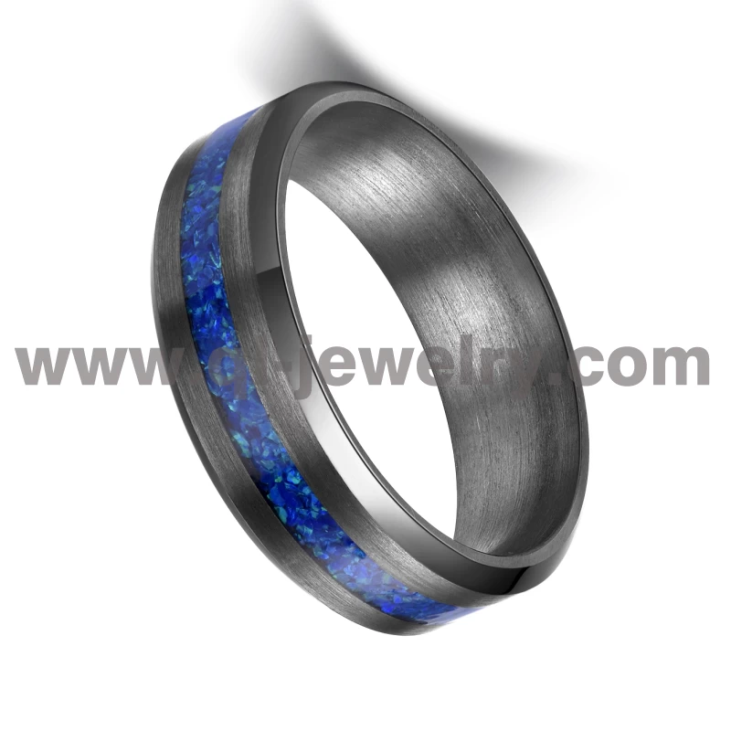 Seltener Metall-Ehering für Männer Frauen 6 mm abgeschrägte Kanten Ring aus reinem Tantal mit blauer Opaleinlage China-Hersteller