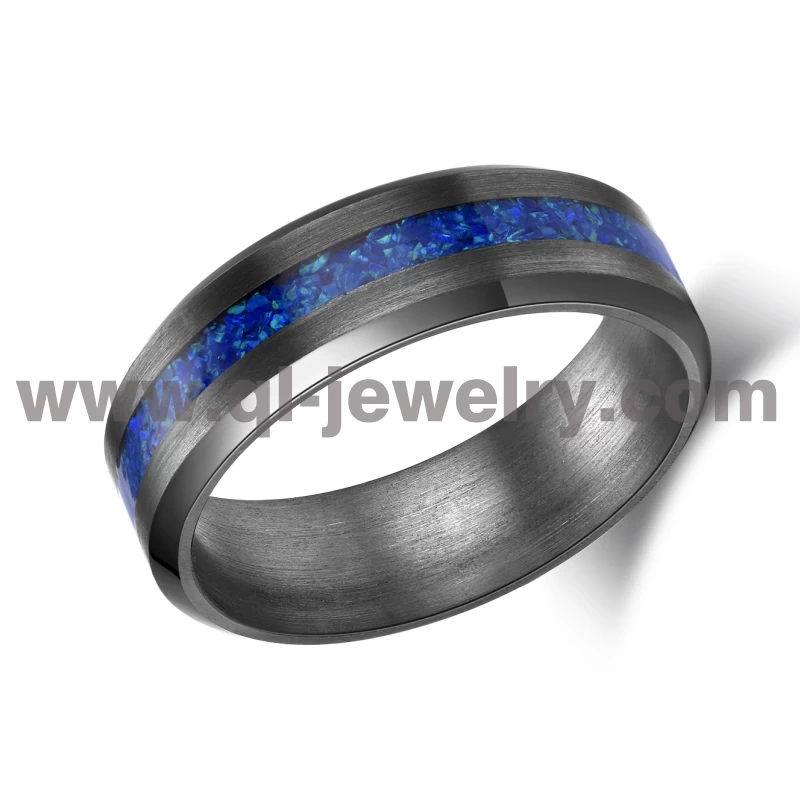 Seltener Metall-Ehering für Männer Frauen 6 mm abgeschrägte Kanten Ring aus reinem Tantal mit blauer Opaleinlage China-Hersteller
