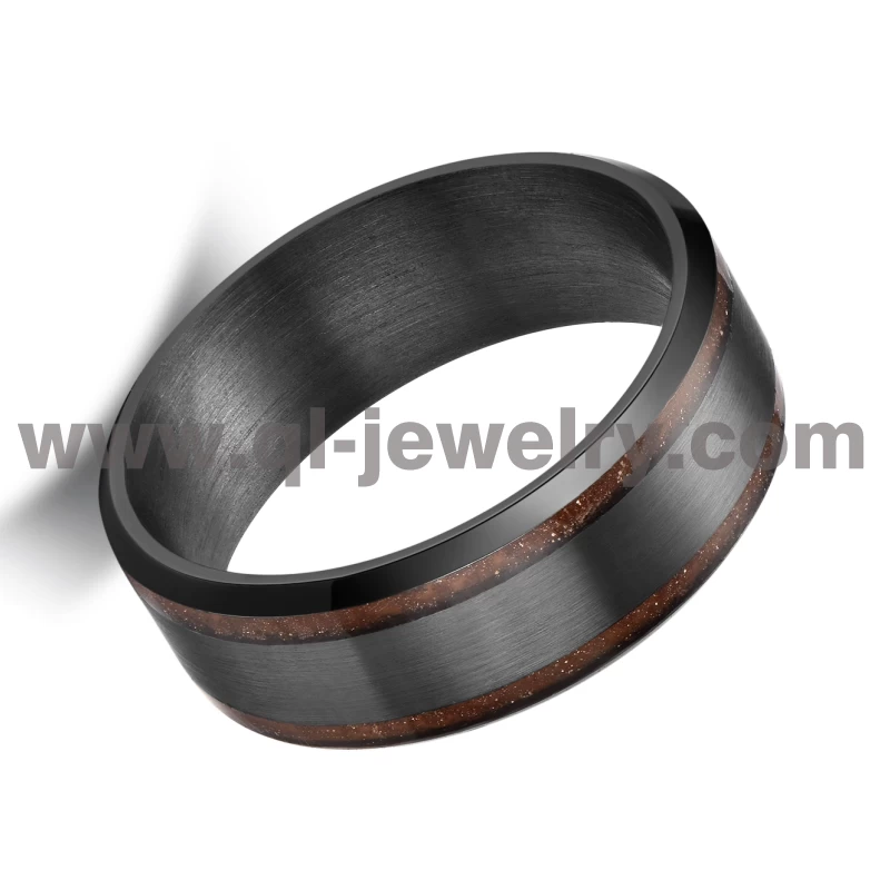Chine Alliance en métal rare pour hommes femmes 8mm bords biseautés bague en tantale pur avec incrustation de grès orange Fabricants