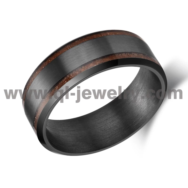Chine Alliance en métal rare pour hommes femmes 8mm bords biseautés bague en tantale pur avec incrustation de grès orange Fabricants