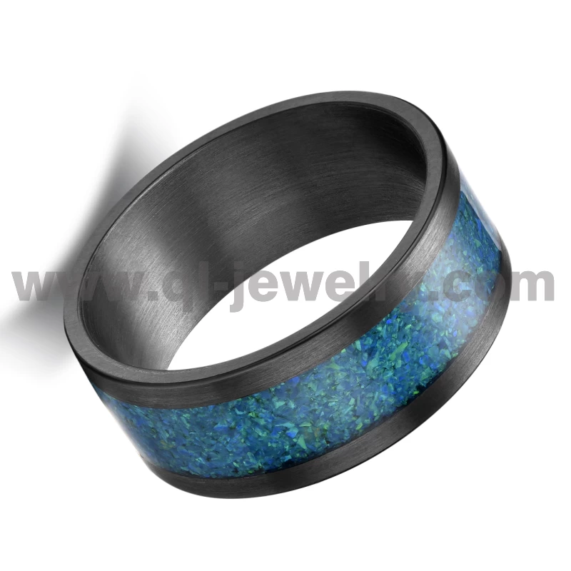 Seltener Metall-Ehering für Männer Frauen 10 mm gebürsteter flacher Ring aus reinem Tantal mit blauer Opaleinlage China Hersteller