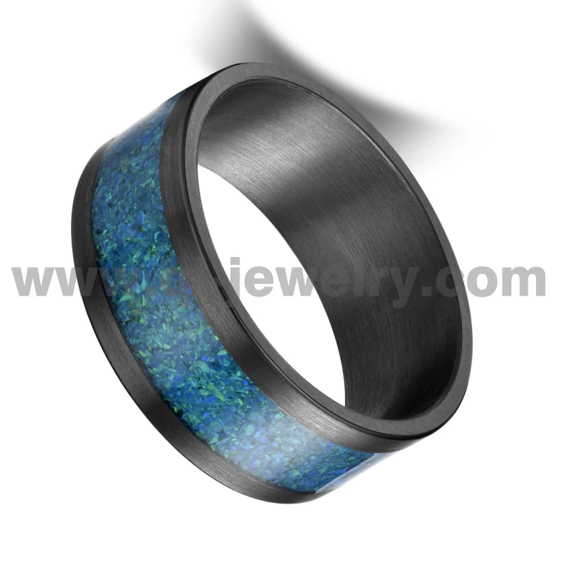 Seltener Metall-Ehering für Männer Frauen 10 mm gebürsteter flacher Ring aus reinem Tantal mit blauer Opaleinlage China Hersteller