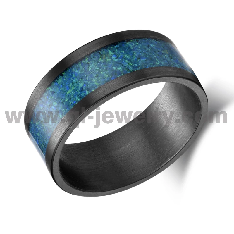 Seltener Metall-Ehering für Männer Frauen 10 mm gebürsteter flacher Ring aus reinem Tantal mit blauer Opaleinlage China Hersteller