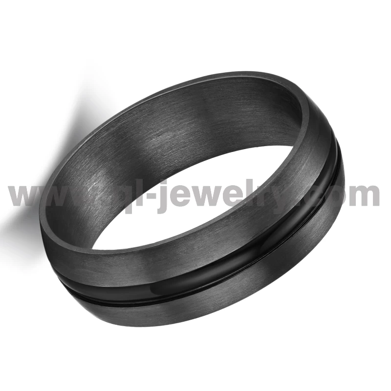 Fede nuziale in metallo raro per uomo Anello in puro tantalio spazzolato a cupola da 8 mm con canale nero da 2 mm Produttore cinese
