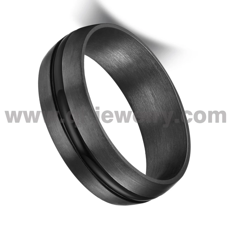 Fede nuziale in metallo raro per uomo Anello in puro tantalio spazzolato a cupola da 8 mm con canale nero da 2 mm Produttore cinese