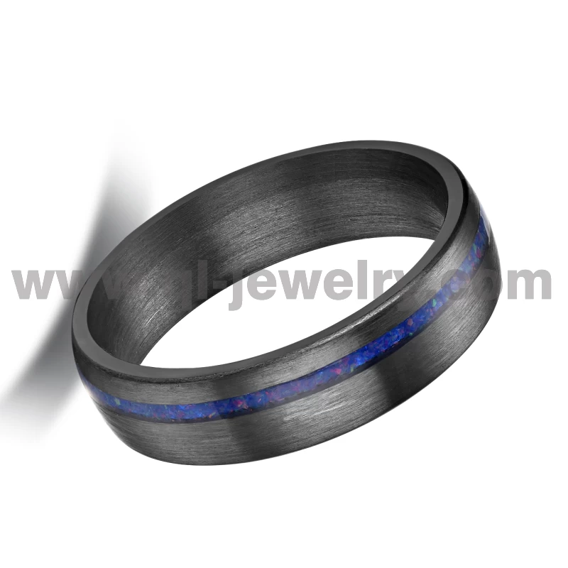 Seltener Ehering aus Metall für Männer und Frauen. 6 mm gewölbter Ring aus reinem Tantal mit blauer Opaleinlage. China-Hersteller