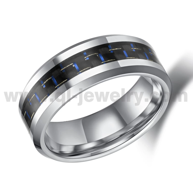 Cina 2023 Fedi nuziali in cobalto stile più recente Anello in cobalto con bordi piatti e smussati da 8 mm da uomo con inserto in fibra di carbonio nero e blu Produttori cinesi