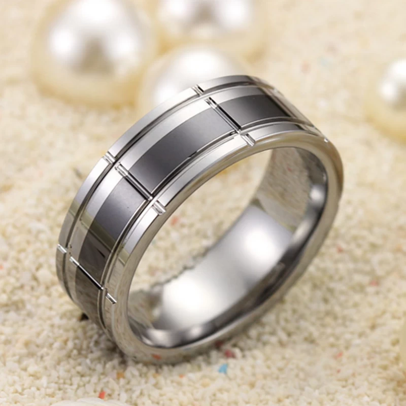 Neuestes Design 8 mm Wolframcarbid und schwarzer Keramikring mit gerillten Herren-Wolfram-Eheringen China Hersteller