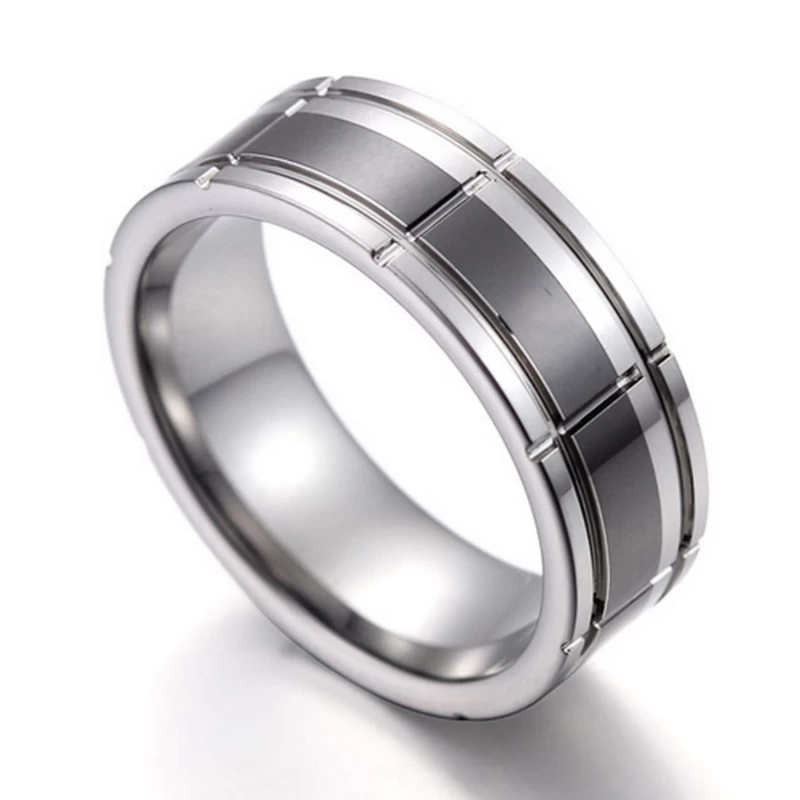 Neuestes Design 8 mm Wolframcarbid und schwarzer Keramikring mit gerillten Herren-Wolfram-Eheringen China Hersteller
