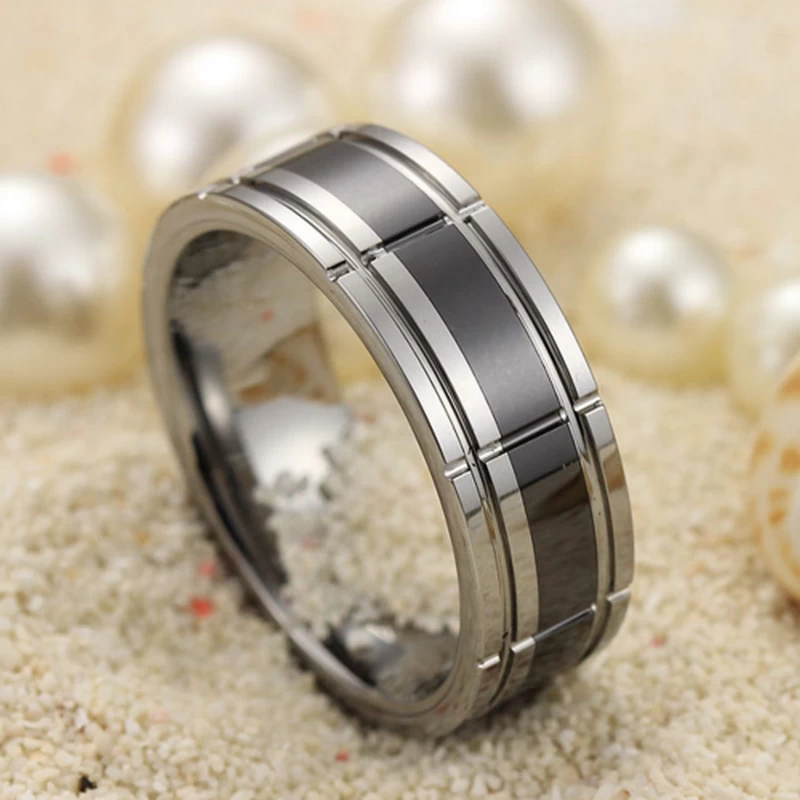 Neuestes Design 8 mm Wolframcarbid und schwarzer Keramikring mit gerillten Herren-Wolfram-Eheringen China Hersteller