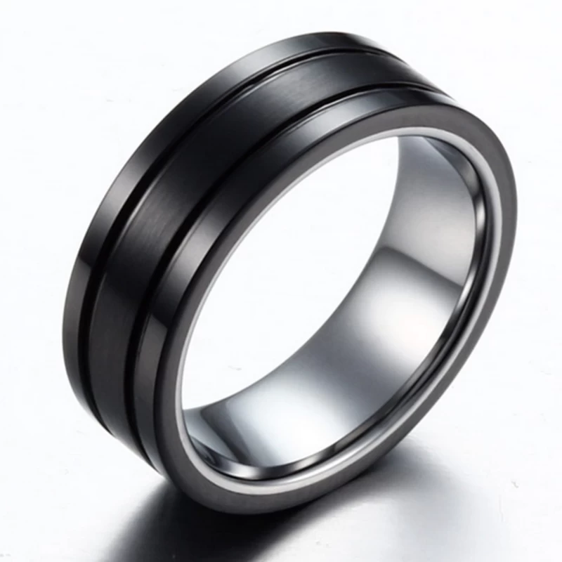 Chine La plus récente conception en carbure de tungstène de 8 mm et anneau en céramique noire brossée pour hommes, bandes de mariage en tungstène, fabricant