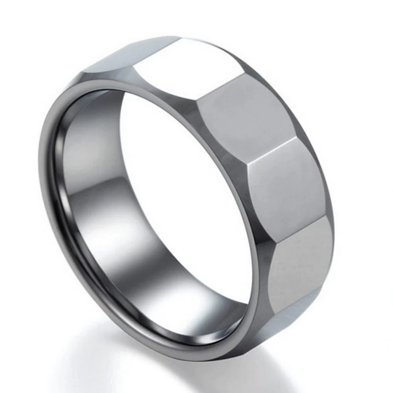 Newest Design 8mm Facet and High Polished Tungsten Carbide Ring Men's Wedding Bands Tungsten Facet Ring China Manufacturer