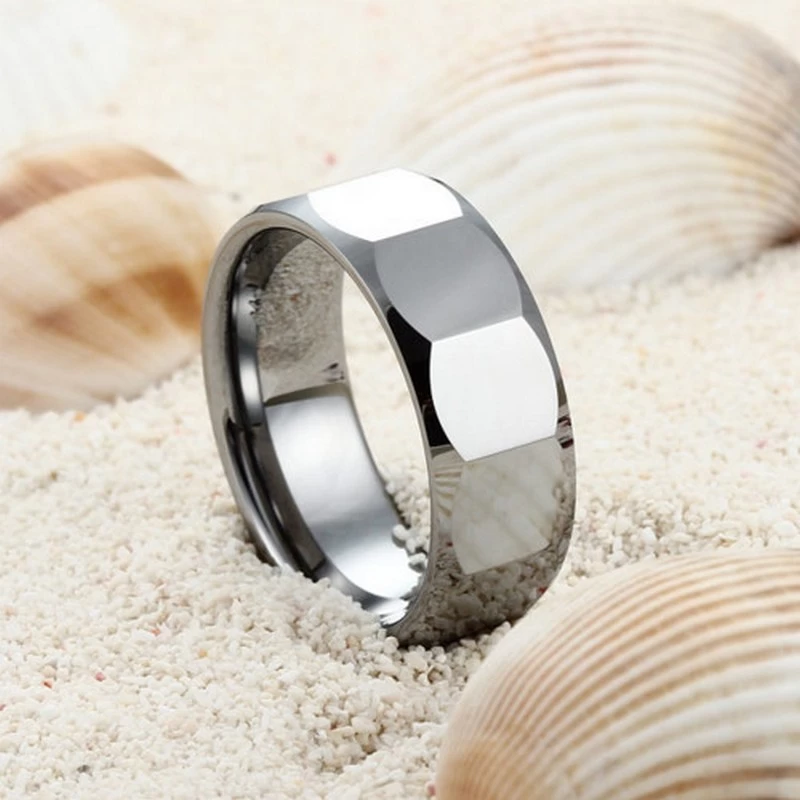 Newest Design 8mm Facet and High Polished Tungsten Carbide Ring Men's Wedding Bands Tungsten Facet Ring China Manufacturer