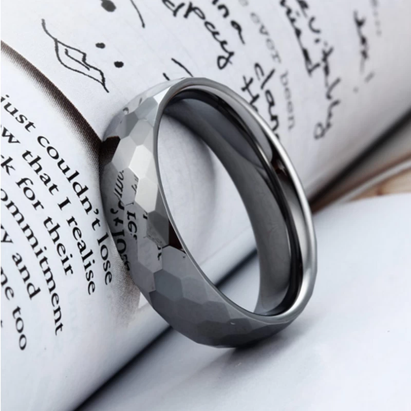 Neuestes Design, 6 mm, gewölbt, facettiert und hochglanzpoliert, Wolframcarbid-Ring, Herren-Ehering, Wolfram-Facettenring, China-Hersteller